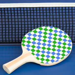 Raquette De Ping Pong Motif à carreaux bleu vert et blanc