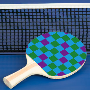 Raquette De Ping Pong Motif à carreaux bleu vert violet 