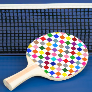 Raquette De Ping Pong Motif à carreaux coloré blanc