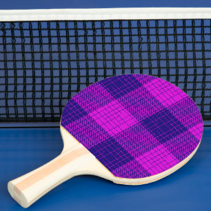 Raquette De Ping Pong Motif à carreaux et hachures croisées bleu et viol