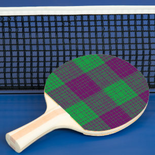 Raquette De Ping Pong Motif à carreaux et hachures croisées violet et ve