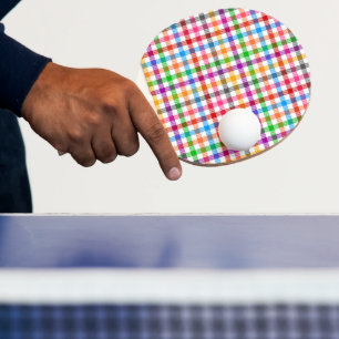 Raquette De Ping Pong Motif à carreaux gingham arc-en-ciel coloré - Blan