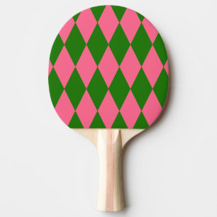 Raquette De Ping Pong Motif à carreaux Harlequin vert rose