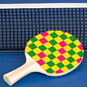 Raquette De Ping Pong Motif à carreaux rose jaune vert