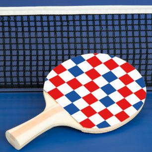 Raquette De Ping Pong Motif à carreaux rouge blanc bleu