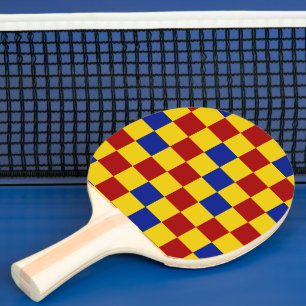 Raquette De Ping Pong Motif à carreaux rouge jaune bleu 