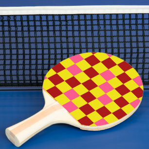 Raquette De Ping Pong Motif à carreaux rouge jaune rose