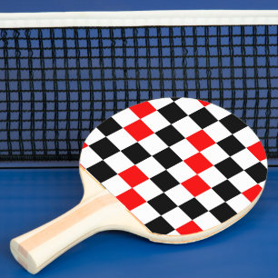 Raquette De Ping Pong Motif à carreaux rouge noir et blanc
