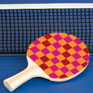 Raquette De Ping Pong Motif à carreaux rouge orange rose