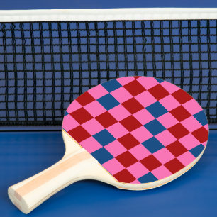 Raquette De Ping Pong Motif à carreaux rouge rose bleu 