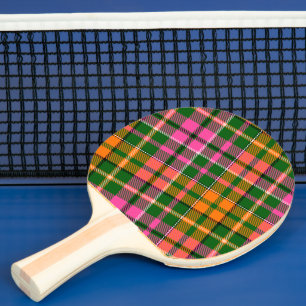 Raquette De Ping Pong Motif à carreaux tartan vert rose orange