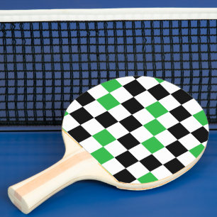Raquette De Ping Pong Motif à carreaux vert noir et blanc