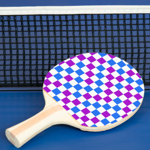 Raquette De Ping Pong Motif à carreaux violet bleu et blanc 