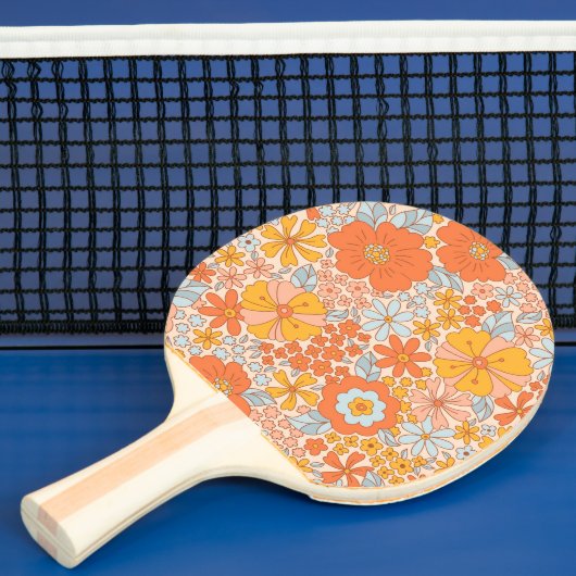 Raquette De Ping Pong Motif à fleurs Orange Retro (Insitu)