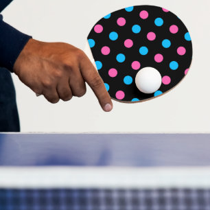 Raquette De Ping Pong Motif à pois bleu noir rose