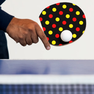 Raquette De Ping Pong Motif à pois jaune rouge noir