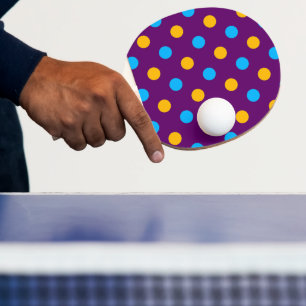 Raquette De Ping Pong Motif à pois jaunes bleus violets 