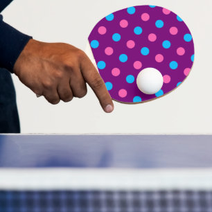 Raquette De Ping Pong Motif à pois rose bleu violet