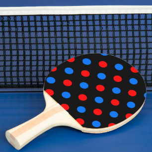 Raquette De Ping Pong Motif à pois rouges bleus sur fond noir