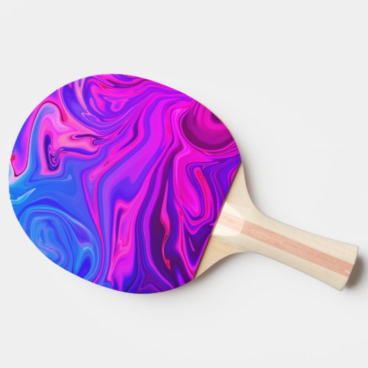 Raquette De Ping Pong Motif Abstrait bleu néon violet rose (Côté)