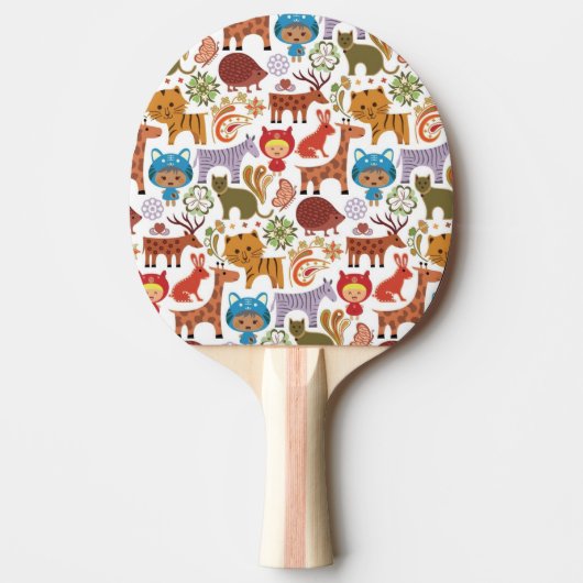 Raquette De Ping Pong Motif abstrait d'enfant et d'animaux (Devant)