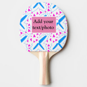 Raquette De Ping Pong Motif aquarelle bleu rose ajoutez nom texte person