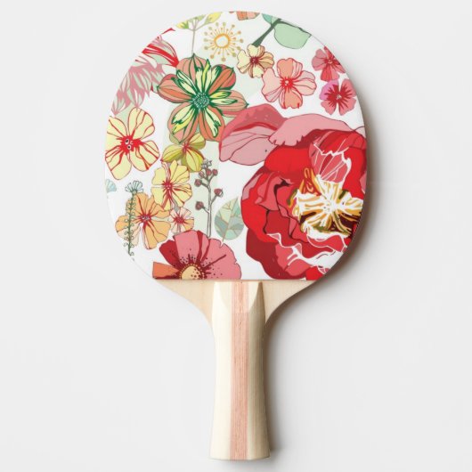 Raquette De Ping Pong Motif avec les fleurs rouges (Devant)