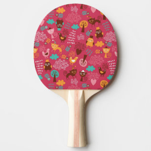 Raquette De Ping Pong Motif avec les oiseaux et les chats mignons
