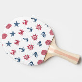 Raquette De Ping Pong Motif blanc et bleu rouge de symbole de mer (Côté)
