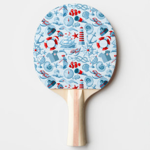 Raquette De Ping Pong Motif blanc et bleu rouge nautique