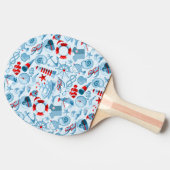 Raquette De Ping Pong Motif blanc et bleu rouge nautique (Côté)