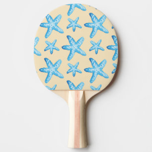 Raquette De Ping Pong Motif bleu d'étoiles de mer d'aquarelle