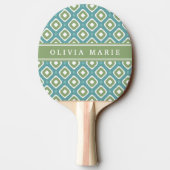 Raquette De Ping Pong Motif bleu vert Ikat Mod avec nom (Dos)