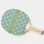 Raquette De Ping Pong Motif bleu vert Ikat Mod avec nom (Côté)