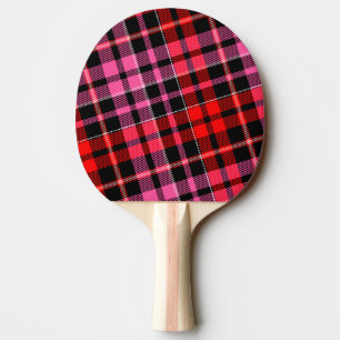 Raquette De Ping Pong Motif carreaux tartan noir rouge rose 