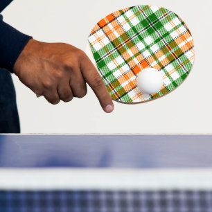 Raquette De Ping Pong Motif carreaux tartan vert orange blanc
