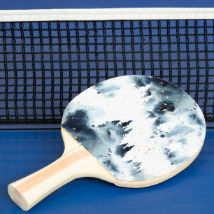 Raquette De Ping Pong Motif d'aquarelle de la forêt bleue de minuit