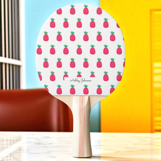 Raquette De Ping Pong Motif de ananas rose et blanc