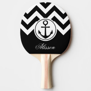 Raquette De Ping Pong Motif de Ancre noir et blanc