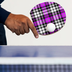 Raquette De Ping Pong Motif de carreaux tartan noir violet blanc 