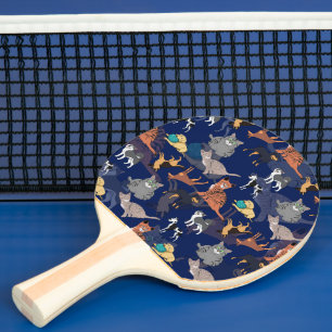 Raquette De Ping Pong Motif de chats et de chiens sur fond bleu
