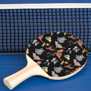 Raquette De Ping Pong Motif de chats et de chiens sur fond noir
