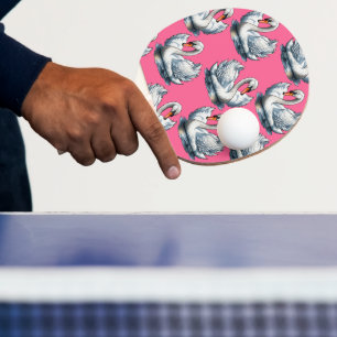 Raquette De Ping Pong Motif de cygnes sur fond rose