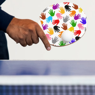 Raquette De Ping Pong Motif de design empreinte de main colorée blanche
