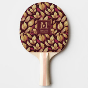 Raquette De Ping Pong Motif de feuilles d'automne pailletées rouge borde