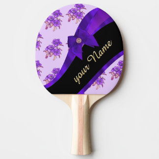 Raquette De Ping Pong Motif de fleur floral vintage assez pourpre