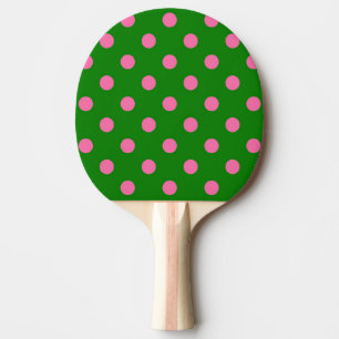 Raquette De Ping Pong Motif de pois roses sur fond vert