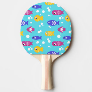 Raquette De Ping Pong Motif de poissons de dessin animé colorés bleus