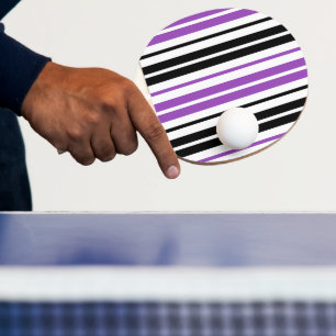 Raquette De Ping Pong Motif de rayures blanches noires violettes 