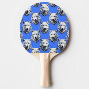 Raquette De Ping Pong Motif de tête de loup blanc Design bleu